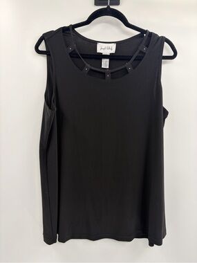 Joseph Ribkoff black top with decorative studs sleeveless blouse size 14 NWT